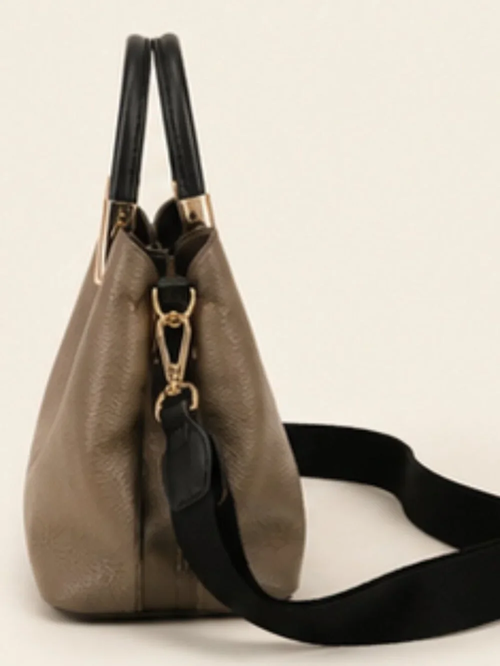 Minimalist Olive Gray Like Dreams Pebbled Satchel Crossbody Bag Gold Hardware